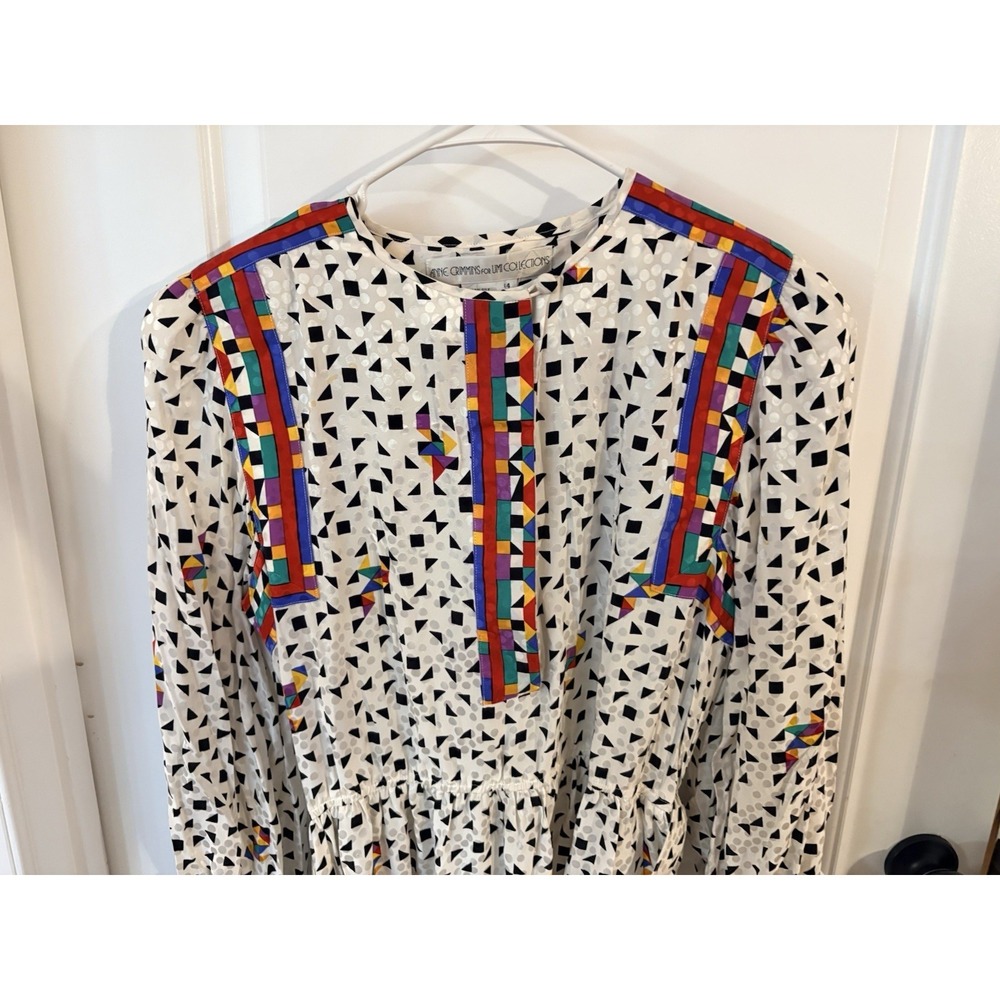 Anne Crimmins Silk Maxi Dress 14 Vintage Belted Geometric Retro - Picture 3 of 12
